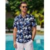 imageCOOFANDY Mens Hawaiian Shirts Short Sleeve Casual Button Down Tropical Beach ShirtRoyal Blue  White Leaf