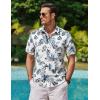 imageCOOFANDY Mens Hawaiian Shirts Short Sleeve Casual Button Down Tropical Beach ShirtWhite  Light Blue Leaf