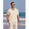 imageCOOFANDY Mens Henley Shirts Band Collar Short Sleeve TShirts Casual Summer Beach Shirt Hippie Fashion Hawaiian ShirtBeige