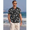 imageCOOFANDY Mens Henley Shirts Band Collar Short Sleeve TShirts Casual Summer Beach Shirt Hippie Fashion Hawaiian ShirtBlack Palm Leaves