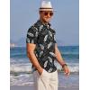 imageCOOFANDY Mens Henley Shirts Band Collar Short Sleeve TShirts Casual Summer Beach Shirt Hippie Fashion Hawaiian ShirtBlack Palm Leaves