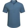 imageCOOFANDY Mens Henley Shirts Band Collar Short Sleeve TShirts Casual Summer Beach Shirt Hippie Fashion Hawaiian ShirtDark Blue