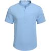 imageCOOFANDY Mens Henley Shirts Band Collar Short Sleeve TShirts Casual Summer Beach Shirt Hippie Fashion Hawaiian ShirtLight Blue