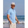 imageCOOFANDY Mens Henley Shirts Band Collar Short Sleeve TShirts Casual Summer Beach Shirt Hippie Fashion Hawaiian ShirtLight Blue