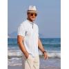 imageCOOFANDY Mens Henley Shirts Band Collar Short Sleeve TShirts Casual Summer Beach Shirt Hippie Fashion Hawaiian ShirtZstripes  White