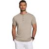 imageCOOFANDY Mens Henley Shirts Short Sleeve Casual Basic Tee Summer Button Henley Soild T ShirtsKhaki