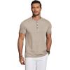 imageCOOFANDY Mens Henley Shirts Short Sleeve Casual Basic Tee Summer Button Henley Soild T ShirtsKhaki