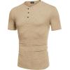 imageCOOFANDY Mens Henley Shirts Short Sleeve Casual Basic Tee Summer Button Henley Soild T ShirtsLight Khaki