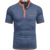 imageCOOFANDY Mens Henley Shirts Short Sleeve Casual Button TShirts Basic Tee Shirts Summer Vintage T Shirts with PocketNavy BlueCaramel