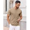 imageCOOFANDY Mens Henley Shirts Short Sleeve Collarless Button TShirt Fashion Casual Basic Tee TopsKhaki