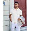 imageCOOFANDY Mens Henley Shirts Short Sleeve Collarless Button TShirt Fashion Casual Basic Tee TopsWhite