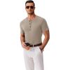 imageCOOFANDY Mens Henley Shirts Short Sleeve Fashion Casual TShirts Summer Button Basic TeeKhaki