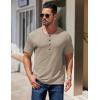 imageCOOFANDY Mens Henley Shirts Short Sleeve Fashion Casual TShirts Summer Button Basic TeeKhaki