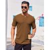 imageCOOFANDY Mens Henley Shirts Short Sleeve Ribbed Stretch TShirt Casual Summer Basic TeeLight Brown