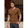 imageCOOFANDY Mens Henley Shirts Short Sleeve Ribbed Stretch TShirt Casual Summer Basic TeeLight Brown