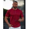 imageCOOFANDY Mens Henley Shirts Short Sleeve Tshirt Basic Button Tees Summer Ribbed Pocket T Shirt Casual Stretch TopsWine Red
