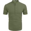 imageCOOFANDY Mens Henley TShirts Short Sleeve Casual Button Henley Shirts Band Collar Tee Summer Beach Hippie ShirtsArmy Green