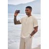 imageCOOFANDY Mens Henley TShirts Short Sleeve Casual Button Henley Shirts Band Collar Tee Summer Beach Hippie ShirtsBeige