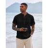 imageCOOFANDY Mens Henley TShirts Short Sleeve Casual Button Henley Shirts Band Collar Tee Summer Beach Hippie ShirtsBlack