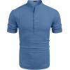 imageCOOFANDY Mens Henley TShirts Short Sleeve Casual Button Henley Shirts Band Collar Tee Summer Beach Hippie ShirtsDenim Blue