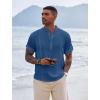 imageCOOFANDY Mens Henley TShirts Short Sleeve Casual Button Henley Shirts Band Collar Tee Summer Beach Hippie ShirtsDenim Blue