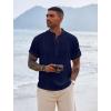 imageCOOFANDY Mens Henley TShirts Short Sleeve Casual Button Henley Shirts Band Collar Tee Summer Beach Hippie ShirtsNavy Blue