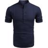 imageCOOFANDY Mens Henley TShirts Short Sleeve Casual Button Henley Shirts Band Collar Tee Summer Beach Hippie ShirtsNavy Blue