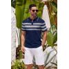 imageCOOFANDY Mens Knit Polo Shirts Casual Short Sleeve Button Down Shirts Crochet Classic Golf Polo Collared ShirtsBlue With Gray Stripes