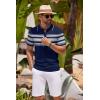 imageCOOFANDY Mens Knit Polo Shirts Casual Short Sleeve Button Down Shirts Crochet Classic Golf Polo Collared ShirtsBlue With Gray Stripes