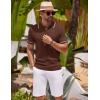 imageCOOFANDY Mens Knit Polo Shirts Casual Short Sleeve Button Down Shirts Crochet Classic Golf Polo Collared ShirtsBrown