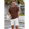imageCOOFANDY Mens Knit Polo Shirts Casual Short Sleeve Button Down Shirts Crochet Classic Golf Polo Collared ShirtsBrown