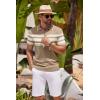 imageCOOFANDY Mens Knit Polo Shirts Casual Short Sleeve Button Down Shirts Crochet Classic Golf Polo Collared ShirtsKhaki With White Stripes