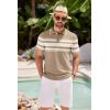 imageCOOFANDY Mens Knit Polo Shirts Casual Short Sleeve Button Down Shirts Crochet Classic Golf Polo Collared ShirtsKhaki With White Stripes