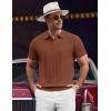 imageCOOFANDY Mens Knit Polo Shirts Short Sleeve Ribbed Textured Polo Shirt Lightweight Casual Golf Shirts Collared T ShirtBrown