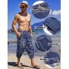 imageCOOFANDY Mens Linen Harem Capri Pants Lightweight Loose 34 Shorts Drawstring Elastic Waist Casual Beach Boho Yoga TrousersBlue Square Pattern
