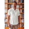 imageCOOFANDY Mens Linen Henley Shirt Short Sleeve Casual Summer Beach Hippie T Shirts1white