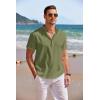 imageCOOFANDY Mens Linen Henley Shirt Short Sleeve Casual Summer Beach Hippie T ShirtsArmy Green