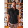 imageCOOFANDY Mens Linen Henley Shirt Short Sleeve Casual Summer Beach Hippie T ShirtsBlack