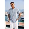 imageCOOFANDY Mens Linen Henley Shirt Short Sleeve Casual Summer Beach Hippie T ShirtsFlecking Blue