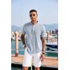 imageCOOFANDY Mens Linen Henley Shirt Short Sleeve Casual Summer Beach Hippie T ShirtsFlecking Blue