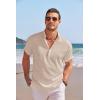imageCOOFANDY Mens Linen Henley Shirt Short Sleeve Casual Summer Beach Hippie T ShirtsKhaki