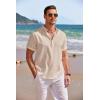 imageCOOFANDY Mens Linen Henley Shirt Short Sleeve Casual Summer Beach Hippie T ShirtsKhaki