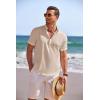 imageCOOFANDY Mens Linen Henley Shirt Short Sleeve Casual Summer Beach Hippie T ShirtsKhaki