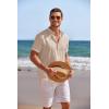imageCOOFANDY Mens Linen Henley Shirt Short Sleeve Casual Summer Beach Hippie T ShirtsKhaki