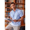 imageCOOFANDY Mens Linen Henley Shirt Short Sleeve Casual Summer Beach Hippie T ShirtsLight Blue