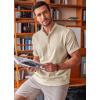 imageCOOFANDY Mens Linen Henley Shirt Short Sleeve Casual Summer Beach Hippie T ShirtsLight Khaki