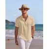 imageCOOFANDY Mens Linen Henley Shirt Short Sleeve Casual Summer Beach Hippie T ShirtsLight Khaki