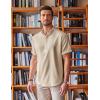 imageCOOFANDY Mens Linen Henley Shirt Short Sleeve Casual Summer Beach Hippie T ShirtsLight Khaki