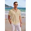 imageCOOFANDY Mens Linen Henley Shirt Short Sleeve Casual Summer Beach Hippie T ShirtsLight Khaki