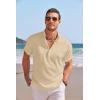 imageCOOFANDY Mens Linen Henley Shirt Short Sleeve Casual Summer Beach Hippie T ShirtsLight Khaki